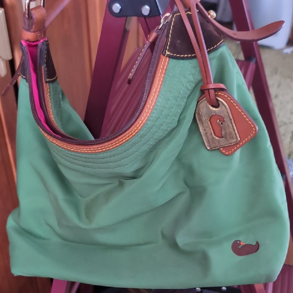 Dooney & Bourke Green Hobo Bag with Brown Trim